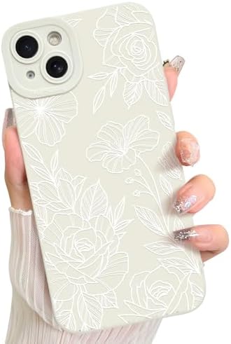 LSL Case for iPhone 13 Blue Floral Flower Pattern Print Design Soft TPU Full Camera Lens Anti Drop Anti Scratch Shockproof Protective Slim Cover for Women Girls