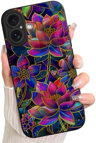LSL Case for iPhone 13 Blue Floral Flower Pattern Print Design Soft TPU Full Camera Lens Anti Drop Anti Scratch Shockproof Protective Slim Cover for Women Girls