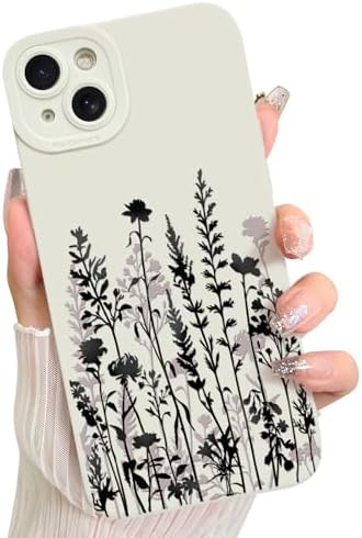 LSL Case for iPhone 13 Blue Floral Flower Pattern Print Design Soft TPU Full Camera Lens Anti Drop Anti Scratch Shockproof Protective Slim Cover for Women Girls