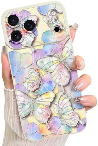 LSL Case for iPhone 13 Blue Floral Flower Pattern Print Design Soft TPU Full Camera Lens Anti Drop Anti Scratch Shockproof Protective Slim Cover for Women Girls