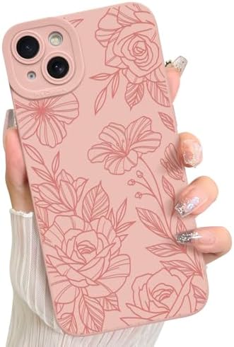 LSL Case for iPhone 13 Blue Floral Flower Pattern Print Design Soft TPU Full Camera Lens Anti Drop Anti Scratch Shockproof Protective Slim Cover for Women Girls