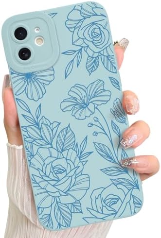 LSL Case for iPhone 13 Blue Floral Flower Pattern Print Design Soft TPU Full Camera Lens Anti Drop Anti Scratch Shockproof Protective Slim Cover for Women Girls
