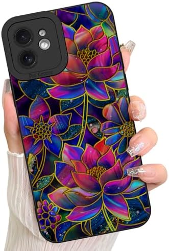 LSL Case for iPhone 13 Blue Floral Flower Pattern Print Design Soft TPU Full Camera Lens Anti Drop Anti Scratch Shockproof Protective Slim Cover for Women Girls