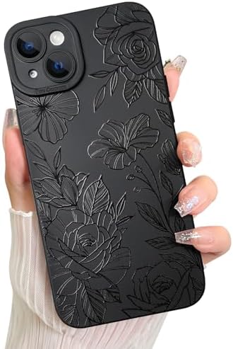 LSL Case for iPhone 13 Blue Floral Flower Pattern Print Design Soft TPU Full Camera Lens Anti Drop Anti Scratch Shockproof Protective Slim Cover for Women Girls