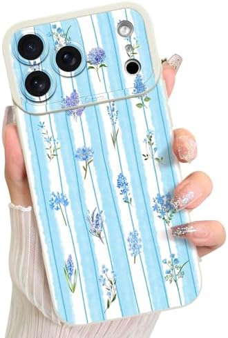 LSL Case for iPhone 13 Blue Floral Flower Pattern Print Design Soft TPU Full Camera Lens Anti Drop Anti Scratch Shockproof Protective Slim Cover for Women Girls