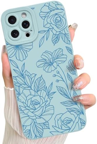 LSL Case for iPhone 13 Blue Floral Flower Pattern Print Design Soft TPU Full Camera Lens Anti Drop Anti Scratch Shockproof Protective Slim Cover for Women Girls