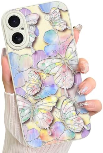 LSL Case for iPhone 13 Blue Floral Flower Pattern Print Design Soft TPU Full Camera Lens Anti Drop Anti Scratch Shockproof Protective Slim Cover for Women Girls