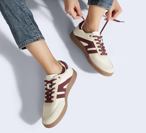 LUCKY STEP Women Classic Retro Gum Sole Fashion Sneakers Casual Tennis Skate Shoe Genuine Leather Walking Footwear Anti Slip Trainers