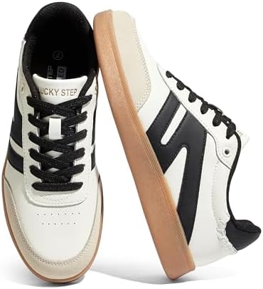 LUCKY STEP Women Classic Retro Gum Sole Fashion Sneakers Casual Tennis Skate Shoe Genuine Leather Walking Footwear Anti Slip Trainers
