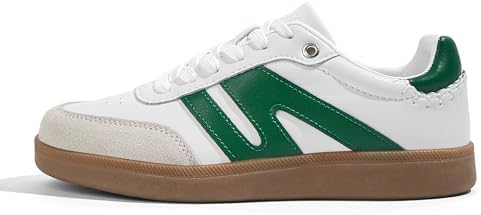 LUCKY STEP Women Classic Retro Gum Sole Fashion Sneakers Casual Tennis Skate Shoe Genuine Leather Walking Footwear Anti Slip Trainers