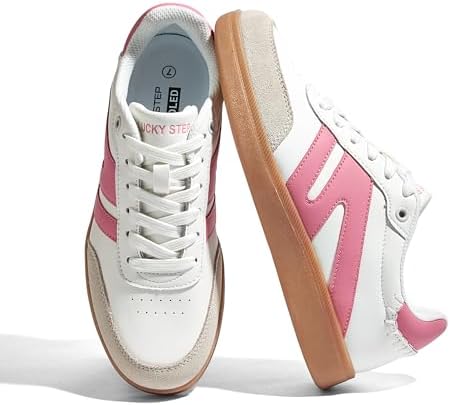 LUCKY STEP Women Classic Retro Gum Sole Fashion Sneakers Casual Tennis Skate Shoe Genuine Leather Walking Footwear Anti Slip Trainers