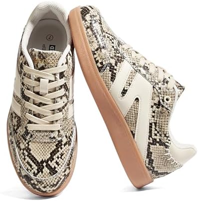 LUCKY STEP Women Classic Retro Gum Sole Fashion Sneakers Casual Tennis Skate Shoe Genuine Leather Walking Footwear Anti Slip Trainers