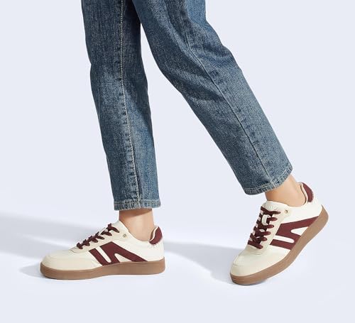 LUCKY STEP Women Classic Retro Gum Sole Fashion Sneakers Casual Tennis Skate Shoe Genuine Leather Walking Footwear Anti Slip Trainers