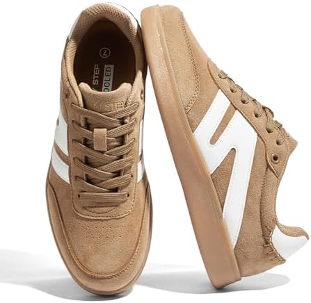 LUCKY STEP Women Classic Retro Gum Sole Fashion Sneakers Casual Tennis Skate Shoe Genuine Leather Walking Footwear Anti Slip Trainers