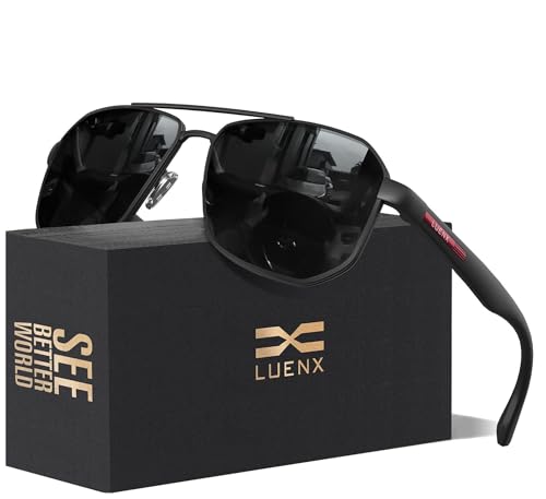 LUENX Aviator Sunglasses for Men Square Polarized Polygon Lens   UV 400 Protection with Accessories 61MM Driving Outdoor