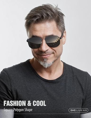 LUENX Aviator Sunglasses for Men Square Polarized Polygon Lens   UV 400 Protection with Accessories 61MM Driving Outdoor