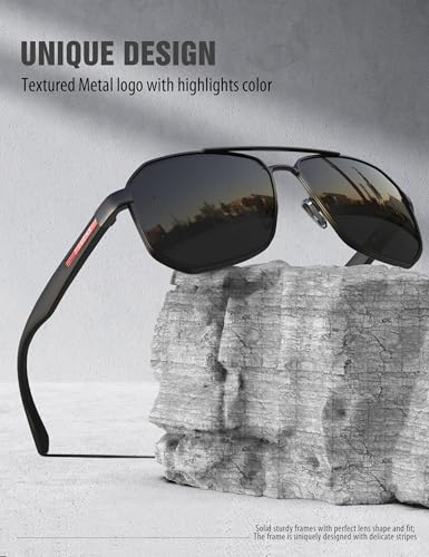 LUENX Aviator Sunglasses for Men Square Polarized Polygon Lens   UV 400 Protection with Accessories 61MM Driving Outdoor