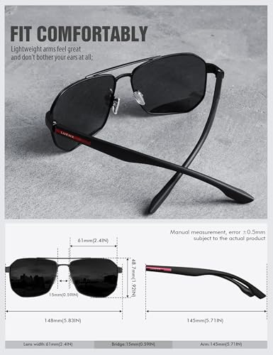 LUENX Aviator Sunglasses for Men Square Polarized Polygon Lens   UV 400 Protection with Accessories 61MM Driving Outdoor