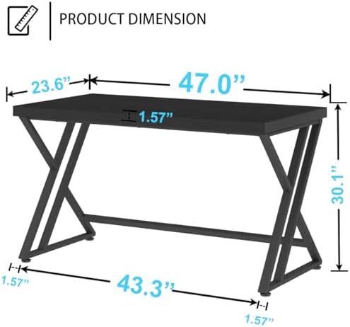 LVB Black Desk  Modern Gaming Writing Computer Desk for Home Office  Metal Wood Study Work PC Computer Table for Bedroom  Industrial Executive Student Workstation Desk  47 Inch  Black Oak