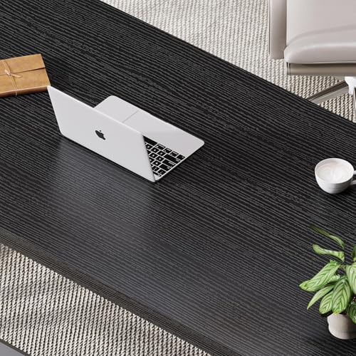 LVB Black Desk  Modern Gaming Writing Computer Desk for Home Office  Metal Wood Study Work PC Computer Table for Bedroom  Industrial Executive Student Workstation Desk  47 Inch  Black Oak