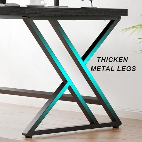 LVB Black Desk  Modern Gaming Writing Computer Desk for Home Office  Metal Wood Study Work PC Computer Table for Bedroom  Industrial Executive Student Workstation Desk  47 Inch  Black Oak