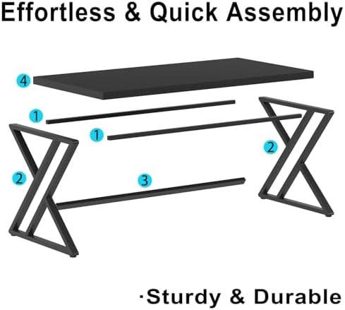 LVB Black Desk  Modern Gaming Writing Computer Desk for Home Office  Metal Wood Study Work PC Computer Table for Bedroom  Industrial Executive Student Workstation Desk  47 Inch  Black Oak