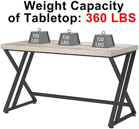 LVB Grey Desk  Industrial Wood Home Office Computer Desk for Bedroom  Farmhouse Metal Wooden Study Work PC Gaming Writing Table  Modern Simple Executive Writing Desk  47 Inch  Light Gray