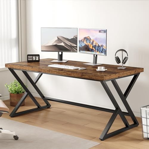 LVB Grey Desk  Industrial Wood Home Office Computer Desk for Bedroom  Farmhouse Metal Wooden Study Work PC Gaming Writing Table  Modern Simple Executive Writing Desk  47 Inch  Light Gray