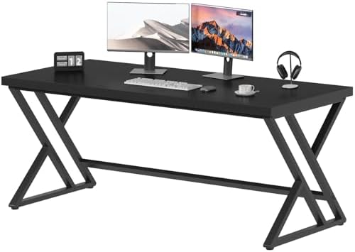 LVB Grey Desk  Industrial Wood Home Office Computer Desk for Bedroom  Farmhouse Metal Wooden Study Work PC Gaming Writing Table  Modern Simple Executive Writing Desk  47 Inch  Light Gray