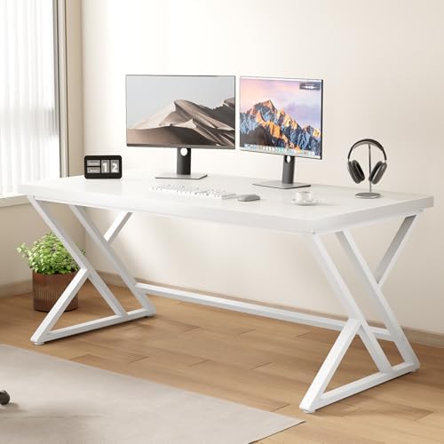 LVB Grey Desk  Industrial Wood Home Office Computer Desk for Bedroom  Farmhouse Metal Wooden Study Work PC Gaming Writing Table  Modern Simple Executive Writing Desk  47 Inch  Light Gray