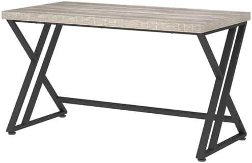 LVB Grey Desk  Industrial Wood Home Office Computer Desk for Bedroom  Farmhouse Metal Wooden Study Work PC Gaming Writing Table  Modern Simple Executive Writing Desk  47 Inch  Light Gray