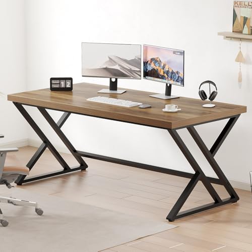 LVB Grey Desk  Industrial Wood Home Office Computer Desk for Bedroom  Farmhouse Metal Wooden Study Work PC Gaming Writing Table  Modern Simple Executive Writing Desk  47 Inch  Light Gray