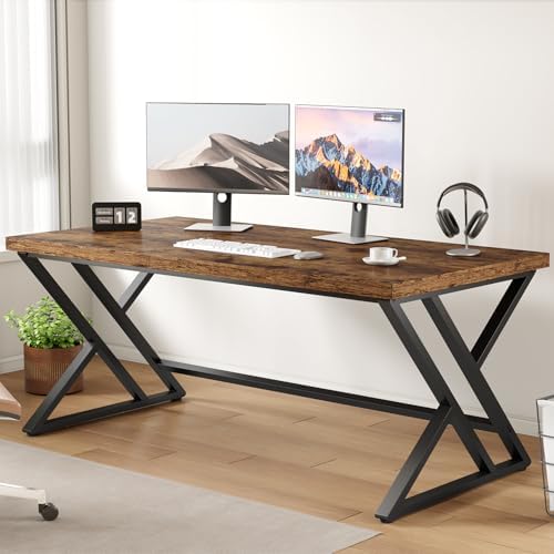 LVB Grey Desk  Industrial Wood Home Office Computer Desk for Bedroom  Farmhouse Metal Wooden Study Work PC Gaming Writing Table  Modern Simple Executive Writing Desk  47 Inch  Light Gray