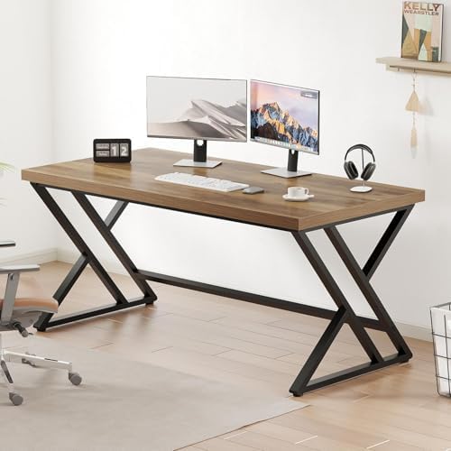 LVB Grey Desk  Industrial Wood Home Office Computer Desk for Bedroom  Farmhouse Metal Wooden Study Work PC Gaming Writing Table  Modern Simple Executive Writing Desk  47 Inch  Light Gray
