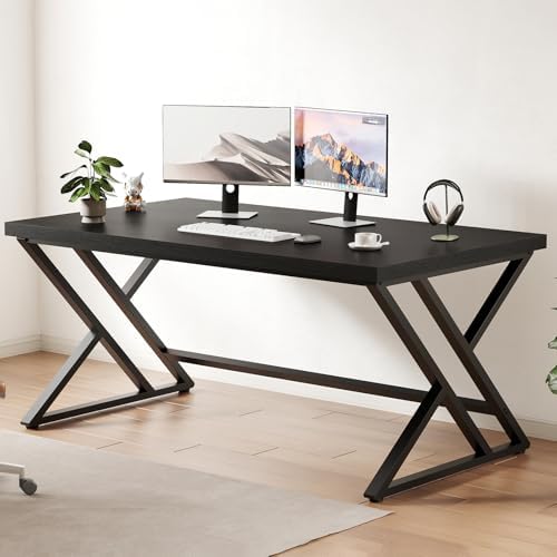 LVB Grey Desk  Industrial Wood Home Office Computer Desk for Bedroom  Farmhouse Metal Wooden Study Work PC Gaming Writing Table  Modern Simple Executive Writing Desk  47 Inch  Light Gray