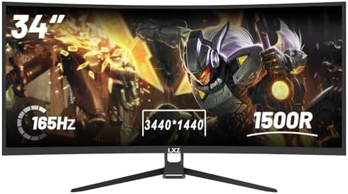 LXZ 34 Inch Gaming Monitor 1500R  3440   1440p 165hz Frameless Display 100  sRGB  Wide Viewing Angle  Display Port HDMI   Black