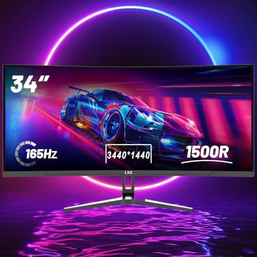 LXZ 34 Inch Gaming Monitor 1500R  3440   1440p 165hz Frameless Display 100  sRGB  Wide Viewing Angle  Display Port HDMI   Black