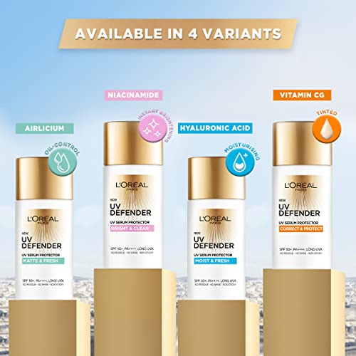 L Oréal Paris Sunscreen  Lightweight Matte Sunscreen For Oily Skin  UVA & UVB Protection  With SPF 50 PA     Matte & Fresh  UV Defender Serum Protector  50 ml