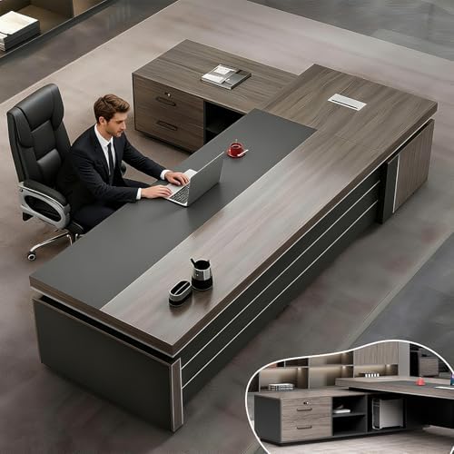 L Shape Modern Executive Desk  Wood Computer Desk with Drawers and Storage  Home Office Desks  L Shaped Office Executive Workbench Without Chair  L Shape Executive Desk  Right  95 L x 63 W x 30 H