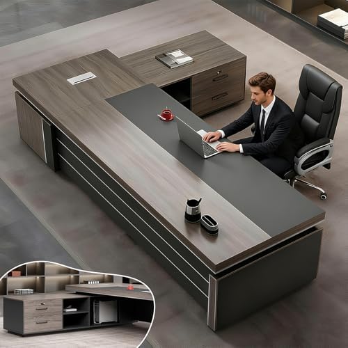 L Shape Modern Executive Desk  Wood Computer Desk with Drawers and Storage  Home Office Desks  L Shaped Office Executive Workbench Without Chair  L Shape Executive Desk  Right  95 L x 63 W x 30 H