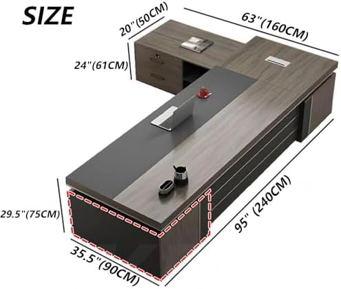 L Shape Modern Executive Desk  Wood Computer Desk with Drawers and Storage  Home Office Desks  L Shaped Office Executive Workbench Without Chair  L Shape Executive Desk  Right  95 L x 63 W x 30 H