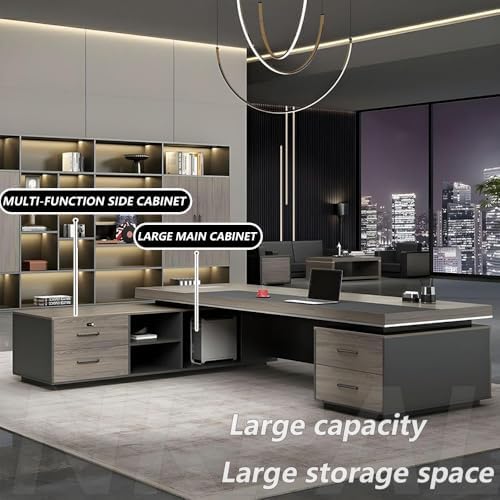 L Shape Modern Executive Desk  Wood Computer Desk with Drawers and Storage  Home Office Desks  L Shaped Office Executive Workbench Without Chair  L Shape Executive Desk  Right  95 L x 63 W x 30 H