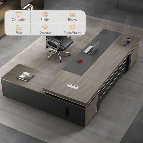 L Shape Modern Executive Desk  Wood Computer Desk with Drawers and Storage  Home Office Desks  L Shaped Office Executive Workbench Without Chair  L Shape Executive Desk  Right  95 L x 63 W x 30 H