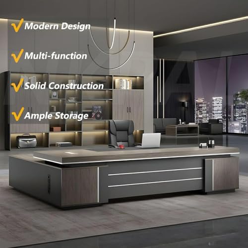 L Shape Modern Executive Desk  Wood Computer Desk with Drawers and Storage  Home Office Desks  L Shaped Office Executive Workbench Without Chair  L Shape Executive Desk  Right  95 L x 63 W x 30 H