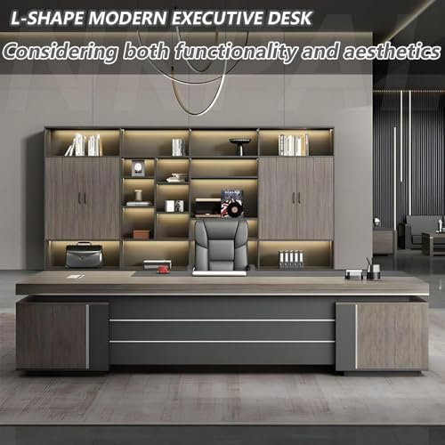 L Shape Modern Executive Desk  Wood Computer Desk with Drawers and Storage  Home Office Desks  L Shaped Office Executive Workbench Without Chair  L Shape Executive Desk  Right  95 L x 63 W x 30 H