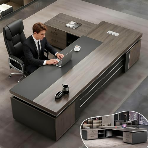 L Shape Modern Executive Desk  Wood Computer Desk with Drawers and Storage  Home Office Desks  L Shaped Office Executive Workbench Without Chair  L Shape Executive Desk  Right  95 L x 63 W x 30 H