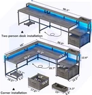 L Shaped Computer Desk with Led Lights 66" Home Office Desk with Power Outlet