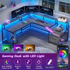 L Shaped Computer Desk with Led Lights 66" Home Office Desk with Power Outlet