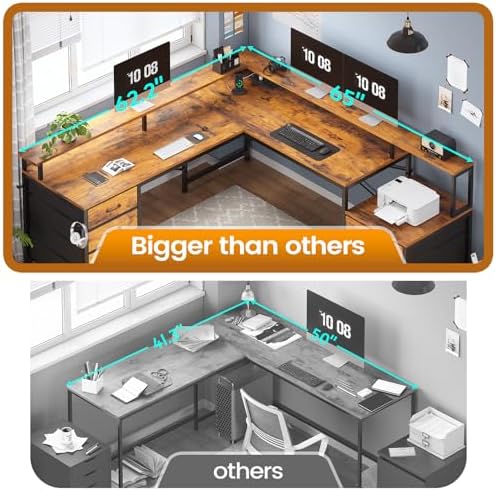 L Shaped Desk with 6 Drawer  108" Home Office Desk with File Drawer