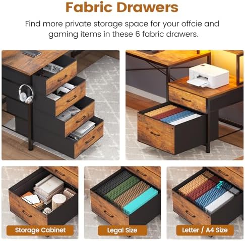 L Shaped Desk with 6 Drawer  108" Home Office Desk with File Drawer